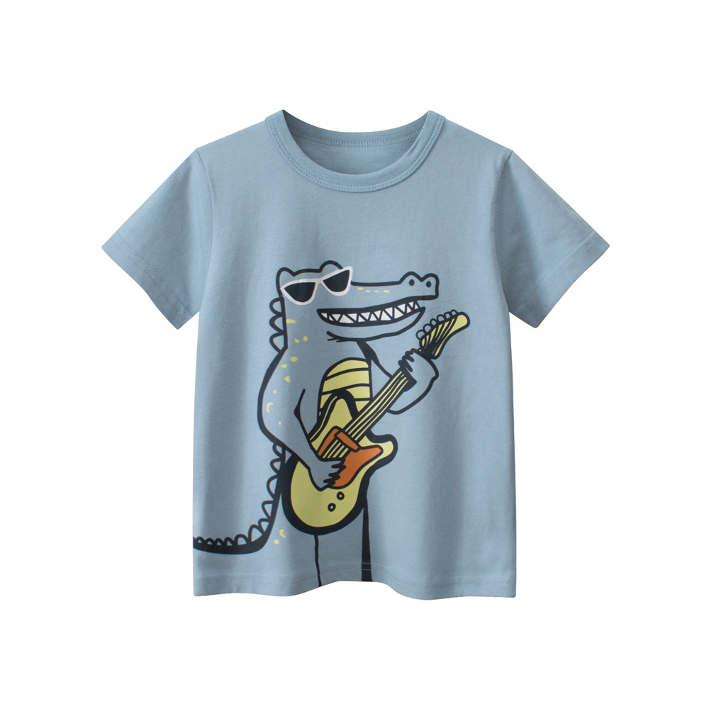 27kids verano camiseta de manga corta para niños dibujos animados de dinosaurios ropa para niños coreanos ropa de bebé estampada extranjera ropa transfronteriza