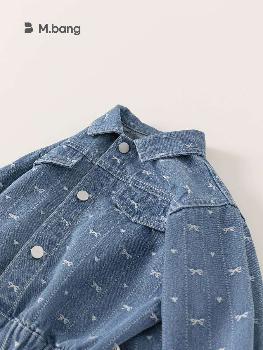 Ropa Infantil Youbao, Nueva Colección Primavera 2026, Chaqueta Vaquera para Niñas con Cuello Camisero, Abrigo Vaquero con Lazo Estilo Coreano