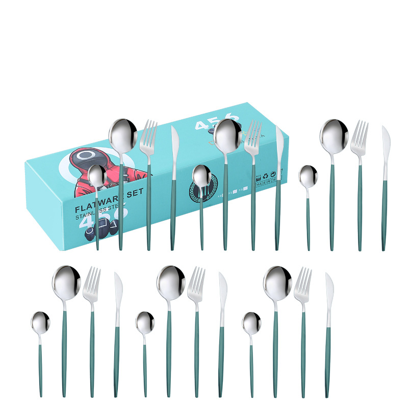 Amazon transfronterizo portugués vajilla de acero inoxidable 24 piezas conjunto cuchillo de comida occidental, tenedor y cuchara YY pequeña caja traje regalo de boda