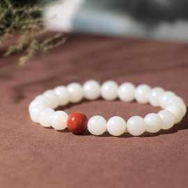 玉之和新疆且末米达料羊脂白玉圆珠手串正宗米达单圈手链玉石珠串