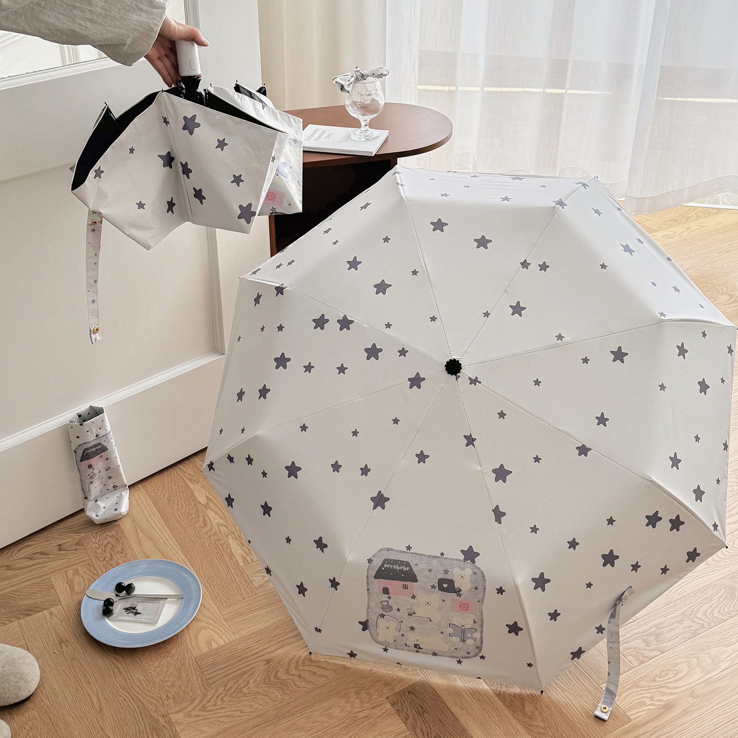 For Girls Cute Foldable Black Coating Sunshade UV Top Quality Protection Manual Automatic Dual-Use Sun Umbrella_voghion.com