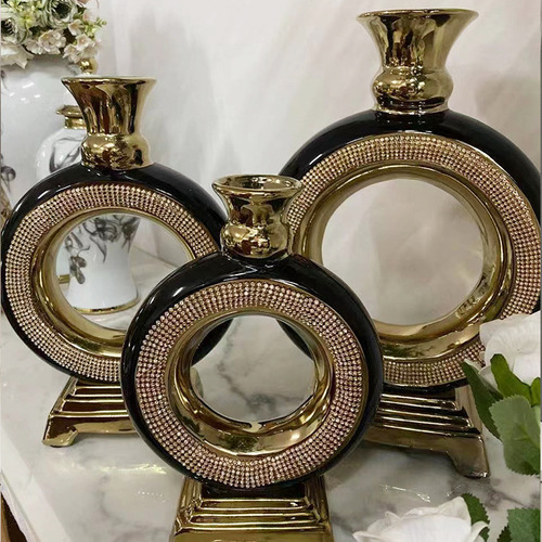 European style electroplated gold brushed ceramic flower arrangement model room living room wedding KTV hotel flower shop vase ornaments