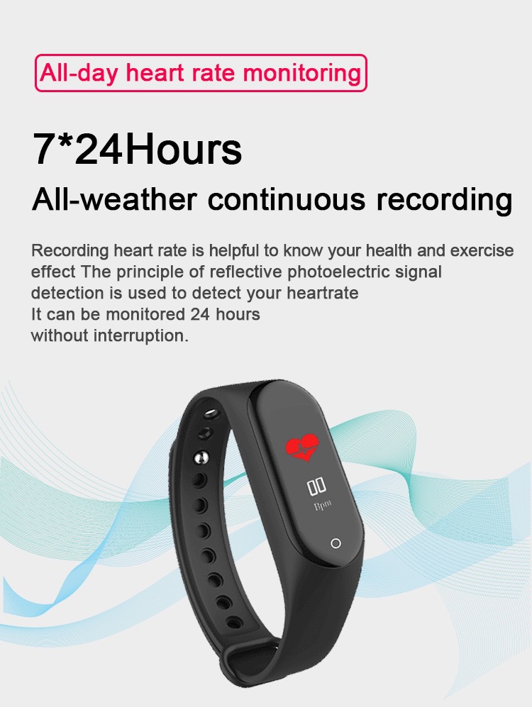 Bluetooth sports heart rate, blood oxygen, blood pressure monitor, step sleep, health monitoring, reminder, customizable, waterproof M4 smart bracelet undefined
