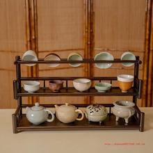 茶壶架子双层沥水晾杯托器具收纳置物摆放茶室竹制文玩小型博古架