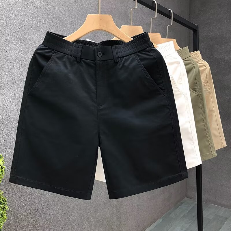 Pantalones de cinco puntos de la marca de moda de estilo fino de verano, pantalones cortos para estudiantes masculinos, pantalones rectos, pantalones casuales de todo fósforo, negro transpirable