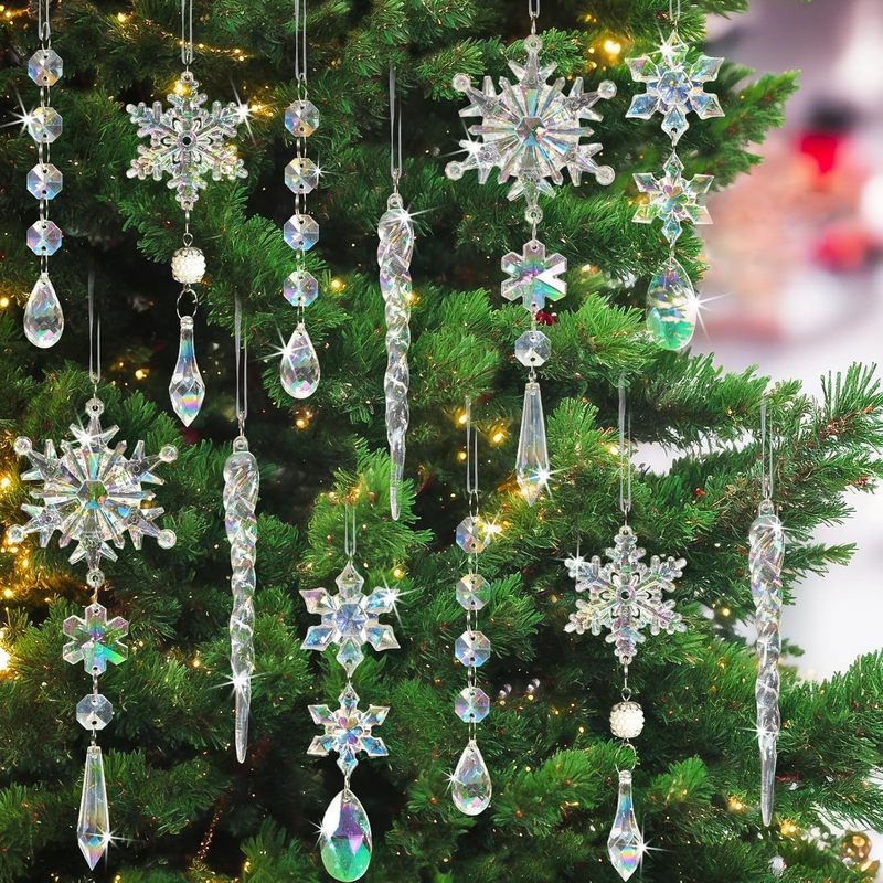 18ピース-クリスマスツリー装饰クリスタルクリスマス装饰カラーアクリル雪とつららクリスマスツリーペンダント|undefined