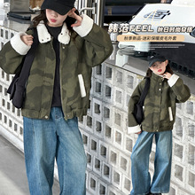 女童外套秋冬装2025新款中大童迷彩加厚夹克韩版牛仔裤儿童两件套