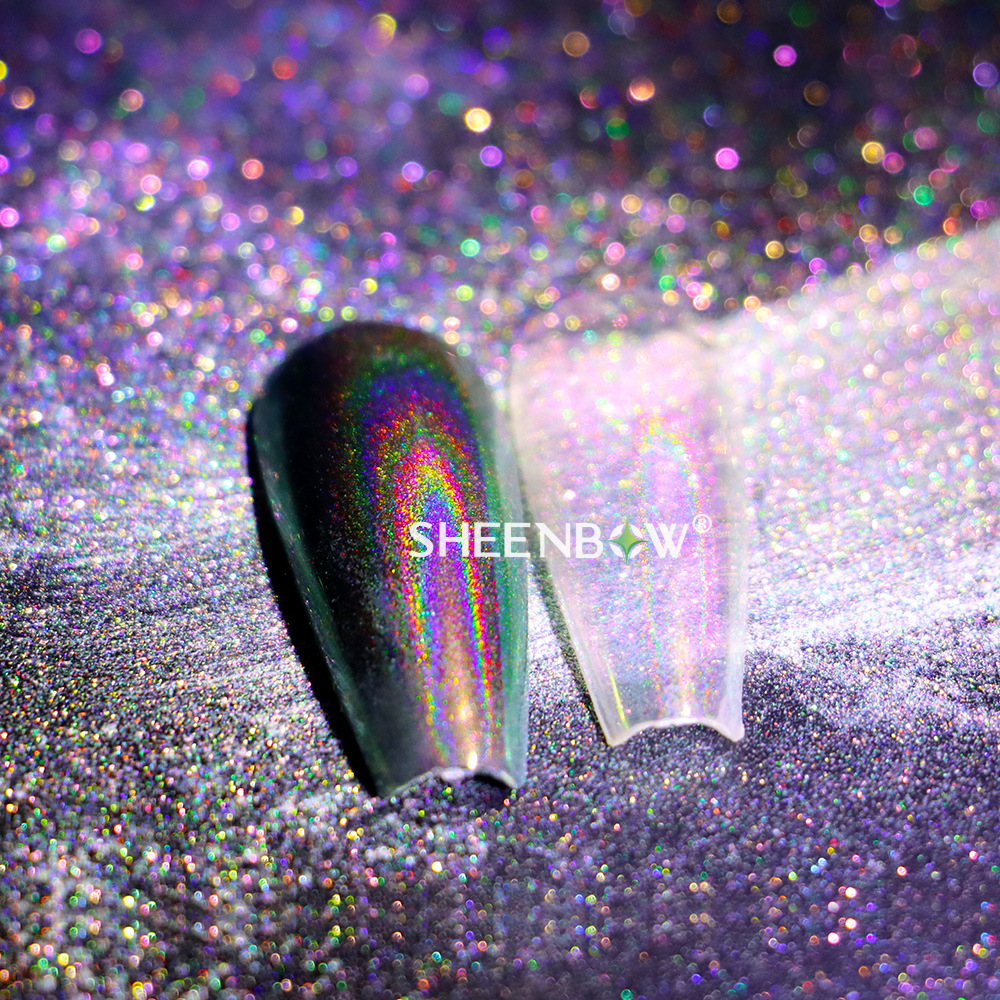 霓虹镭射硅钛宝石全息镜面美甲胶偏光细腻跨境魔镜彩虹白闪孔雀粉