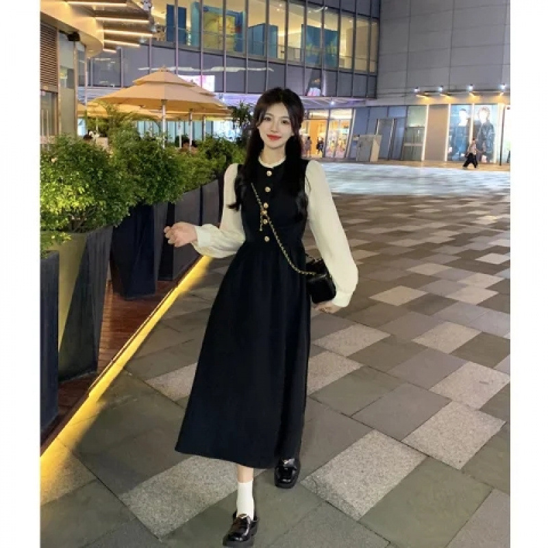 French bubble long sleeve dress women's autumn 2025 new socialite temperament design Hepburn style long skirt French bubble long sleeve dress women's autumn 2025 new socialite temperament design Hepburn style long skirt