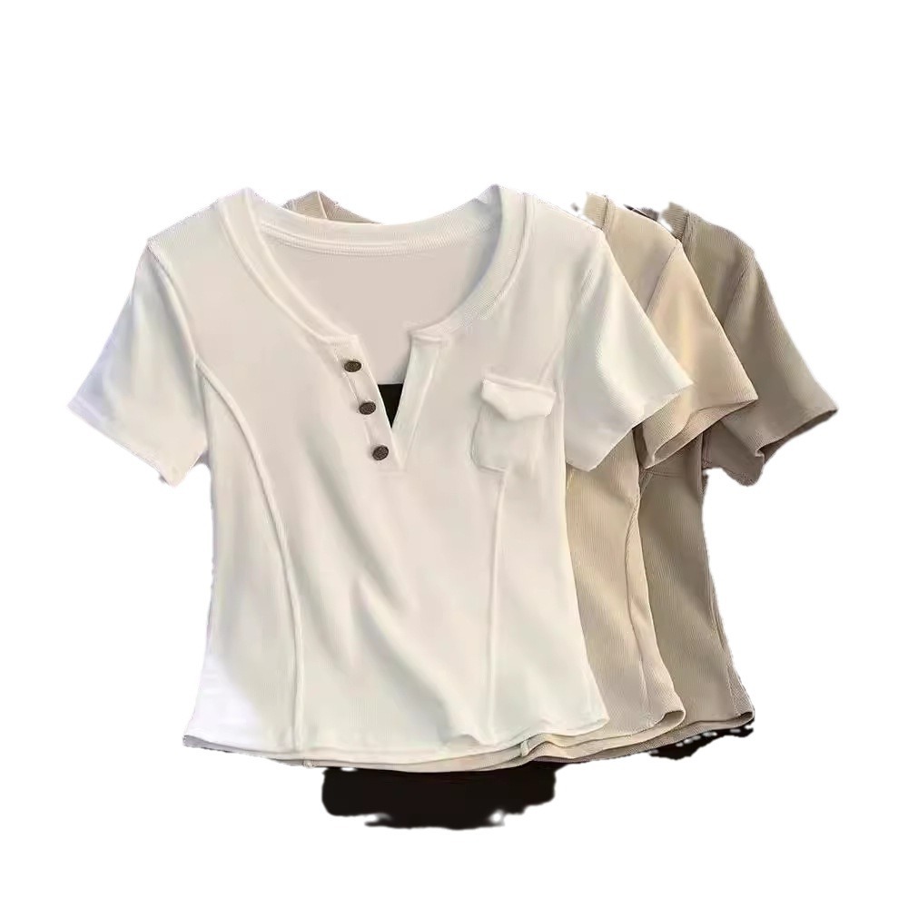 2-300 kg de tamaño extra grande moda estilo occidental falso dos camisetas de manga corta para mujer, hombros de verano, camiseta delgada de media manga