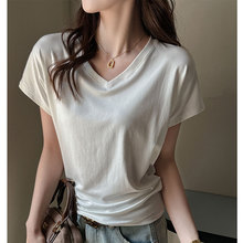 韩系v领短袖t恤女夏季新款宽松显瘦慵懒风基础款百搭正肩打底上衣