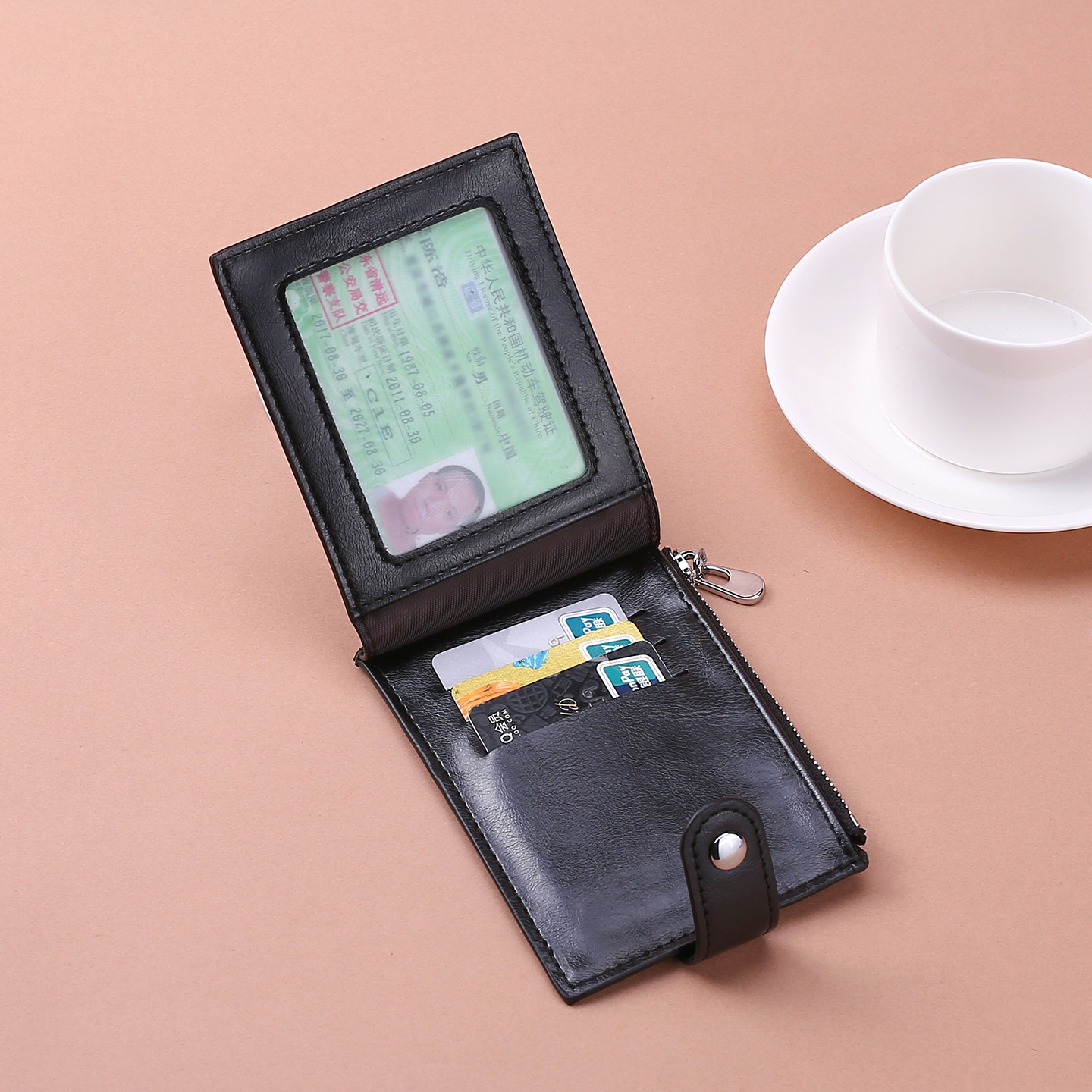 Cartera de cuero suave transfronteriza, cartera de cuero de caballo loco, cartera de dinero retrógrado, cartera de cambio horizontal con botón, cartera de pick-up suave
