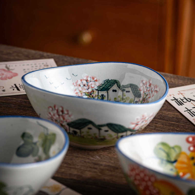 Jingdezhen Ceramic Hand-Painted Bowl, Old Pottery Clay, Antique-Style Creative Rice Bowl, Salad Bowl, Underglaze Color, 6inch Water Drop Bowls Jingdezhen Ceramic Hand-Painted Bowl, Old Pottery Clay, Antique-Style Creative Rice Bowl, Salad Bowl, Underglaze Color, 6inch Water Drop Bowls