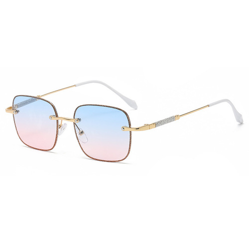 New gradient color square frame with accessories fine glitter INS style fashionable gradient color sunglasses for men and women