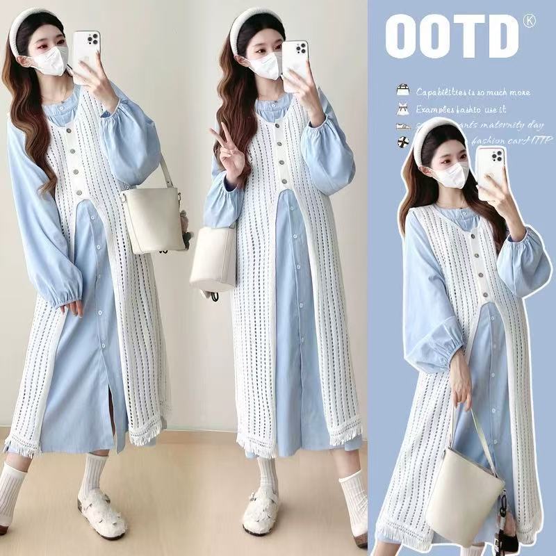 2026 Spring and Autumn High-End Fashionable Maternity Outfits Stylish Loose Shirt Dress Fashionable Two-Piece Set 2026 Spring and Autumn High-End Fashionable Maternity Outfits Stylish Loose Shirt Dress Fashionable Two-Piece Set