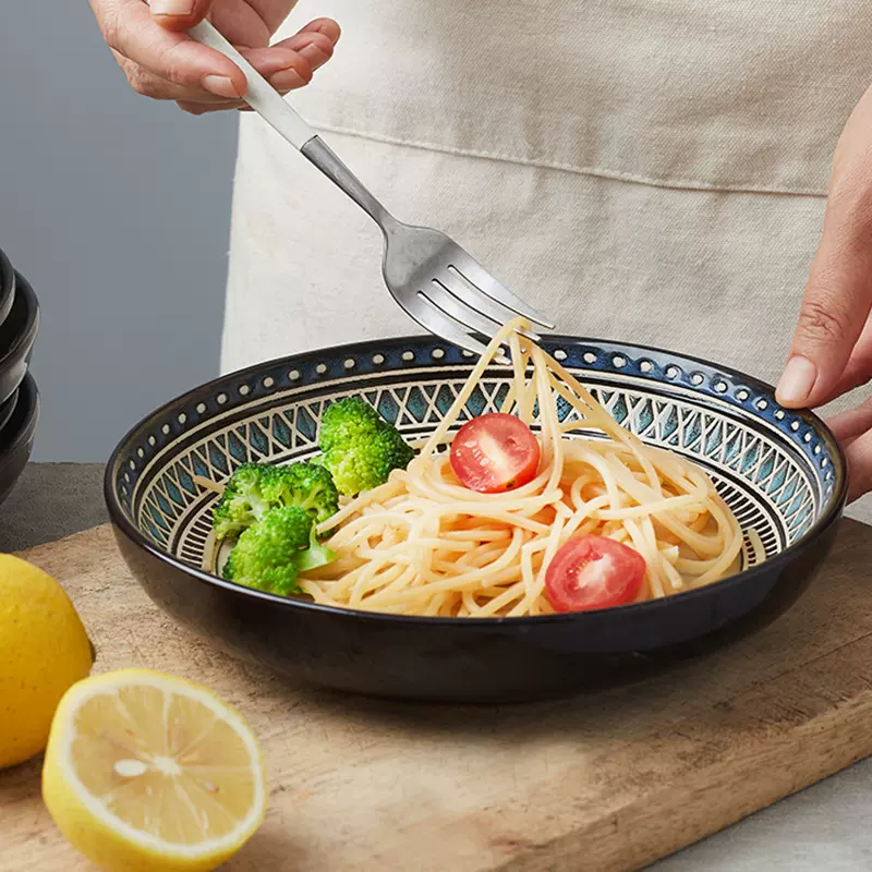 欧式釉下彩手绘餐具窑变釉陶瓷创意盘子西餐盘家用深盘意面盘批发