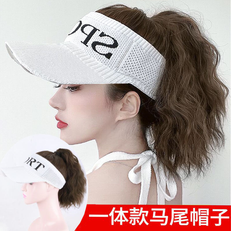 Wig Hat Ponytail All-In-One Fashionable Female Internet Celebrity Summer Sunshade and Sun Protection 2022 New Fashionable Wig Ponytail