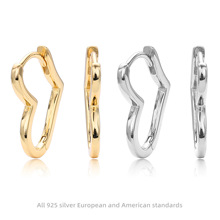 跨境新款S925纯银耳环韩国极简心型耳圈简约气质ins冷淡风耳扣女