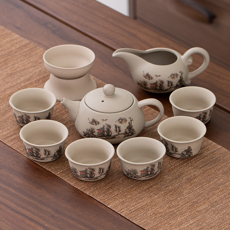 Stoneware Kung Fu Tea Set Household Tea Cup Teapot Tea Tray Complete Ceramic Small Set Chinese Style Office Reception Stoneware Kung Fu Tea Set Household Tea Cup Teapot Tea Tray Complete Ceramic Small Set Chinese Style Office Reception