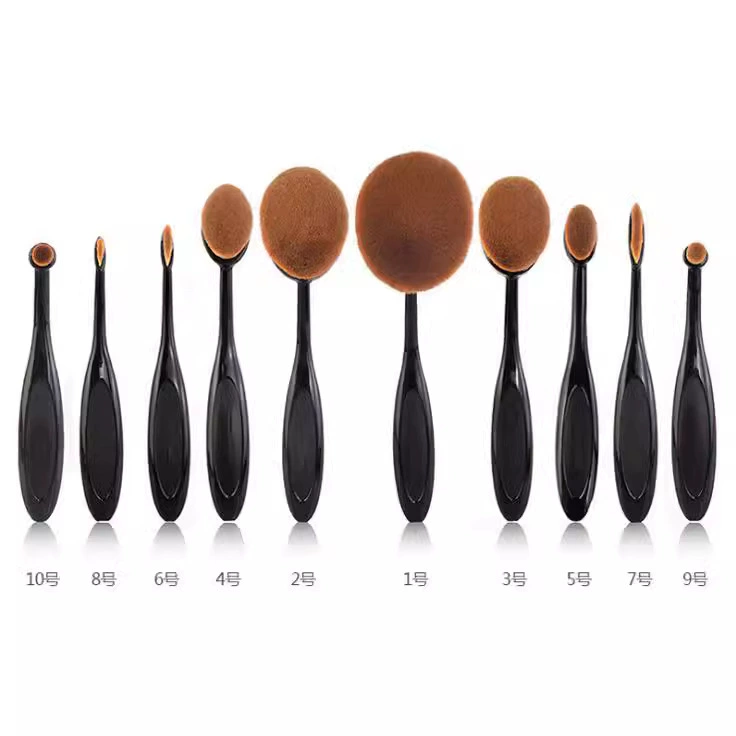Oval Makeup Brush Set, 10-Piece, Synthetic Bristles, Compact OPP Bag