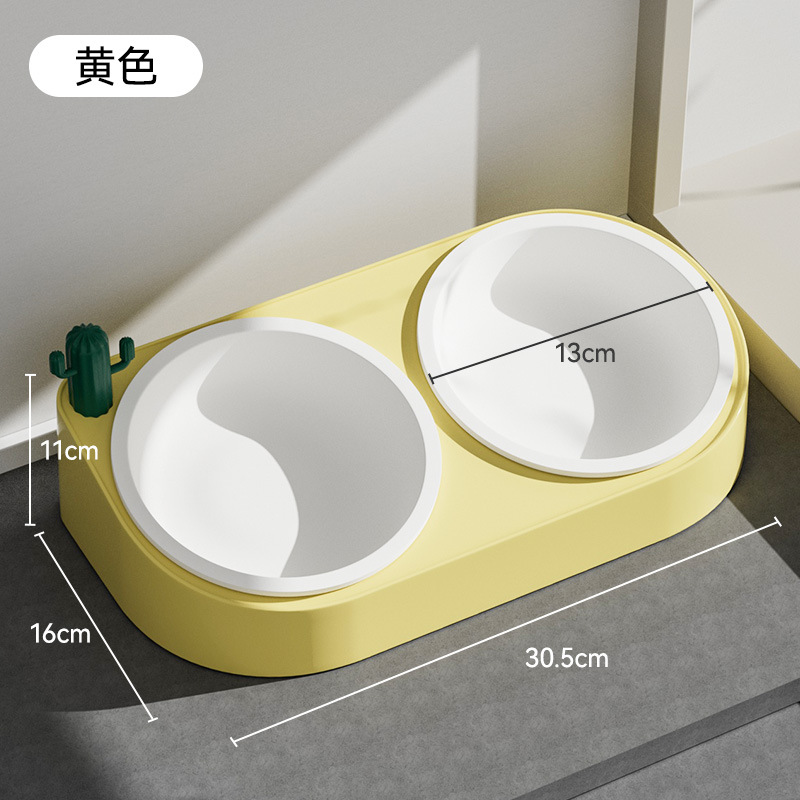 Cat Bowl Food Bowl gato mascota perro tazón de agua comida para gatos tazón de arroz especial tazón de arroz boca oblicua agua potable integrada doble Bowl