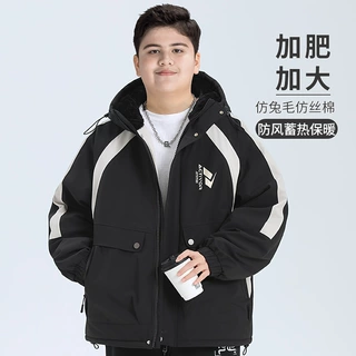 男童休闲百搭外套秋冬加肥加大儿童冬装派克服冲锋衣加绒2025新款