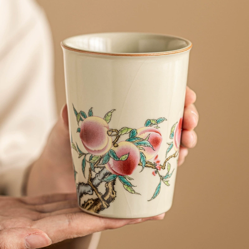 Ru kiln powder peach drinking tea cup can open the tablet can nourish the high -end Chinese master cup single cup large capacity Coca