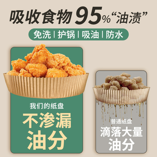 100 sheets of air fryer-specific paper—household oil-absorbing paper mats, square and round silicone oil-coated paper, single-use food-grade paper