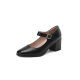 Genuine Leather Model Cheongsam Walking Show Thick Heeled Single-layer Shoes Black Square-toe Mother Shoes plus size Mid-heel Professional Women's Shoes