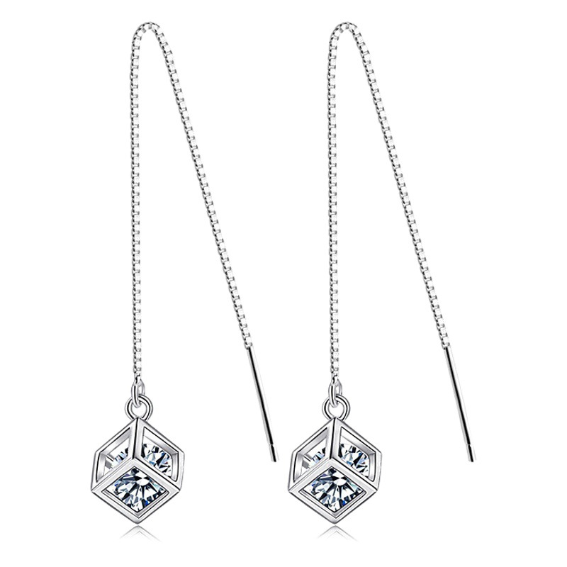 Corea del Sur borla diamante cubo pendientes largos pendientes de las mujeres moda simple pendientes oído joyería al por mayor image 1