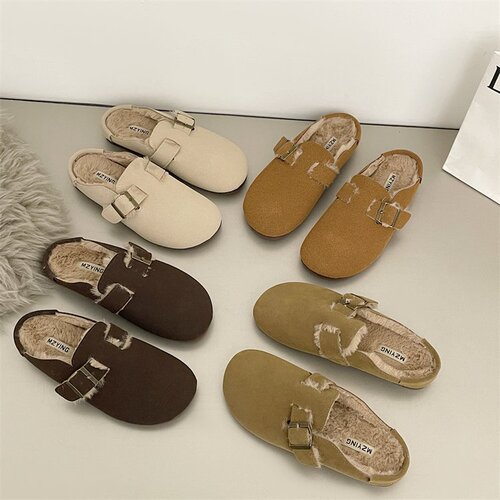 Birkenstock shoes for women, plus velvet, cute cotton slippers,  autumn and winter new slip-on slip-ons, retro beanie shoes