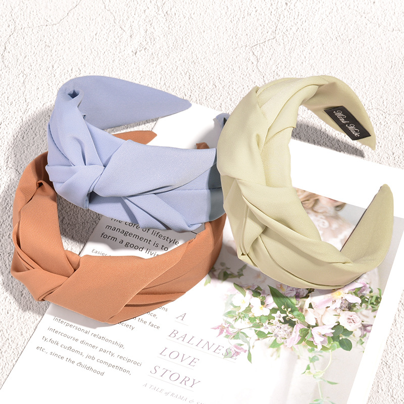 125g Weight Headwear Classification Housewarming, Anniversary, Business, Wedding Occasion Geometric Pattern Women'S Gender Fashion Style Khaki, Sky Blue, Caramel, Beige, Pink, Green, Grass Green, Yellow, Black Color Retro Solid Color Knotted Fabric Headband 2