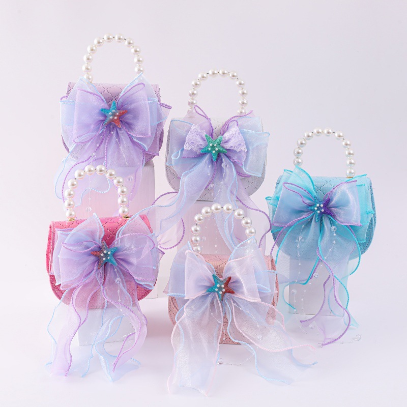 2025 새로운 어린이 가방 작은 소녀의 활 진주 핸드백 패션 세련된 공주 미니 동전 지갑