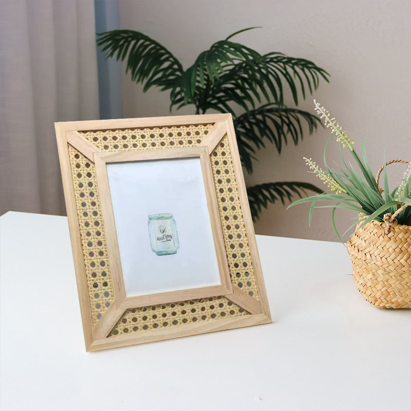 Cross-border Nordic Pine Handmade Rattan Photo Frame Rectangular Photo Frame Household Supplies Bedside Table Photo Frame in stock