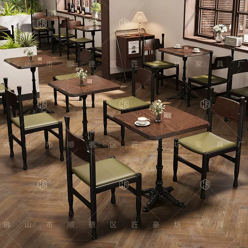 咖啡西餐厅靠墙卡座商用酒馆实木桌椅组合甜品店餐椅复古沙发桌子