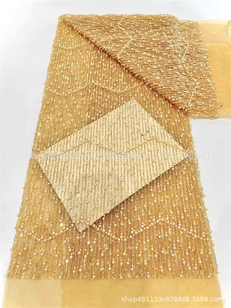 Vestido de boda de moda tela de moda tela de vestido de perla blanca sequilla tubo de perlas bordado tela al por mayor