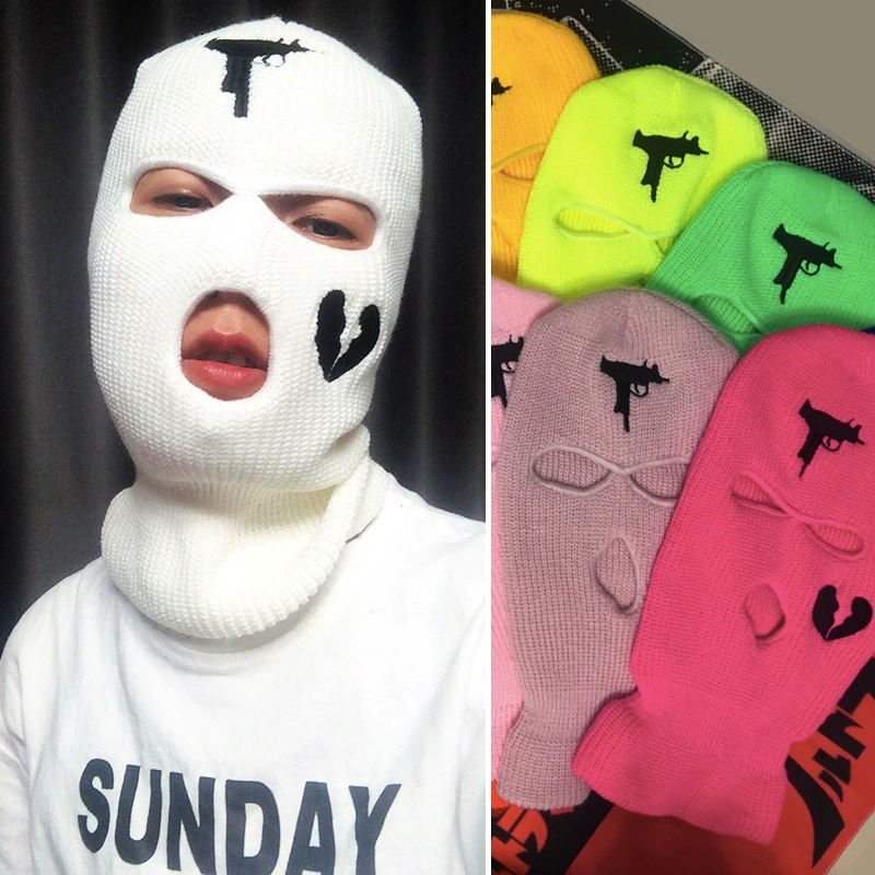 跨境电子商务, вышитая акриловая трикотажная шляпа с тремя дырками, ski mask, оптовая продажа, тёплая зима