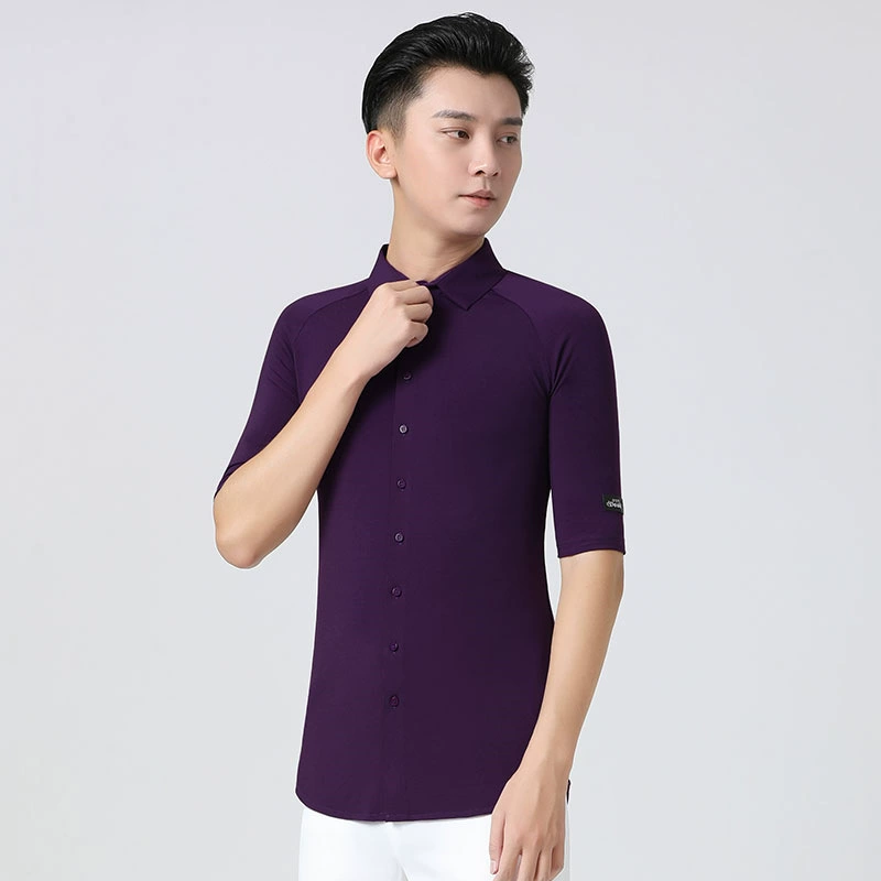 Тонкая одежда для вальса, мужские топы, рубашки с короткими рукавами, мужская одежда для бальных танцев, брендовая одежда со средним рукавом для современного танца