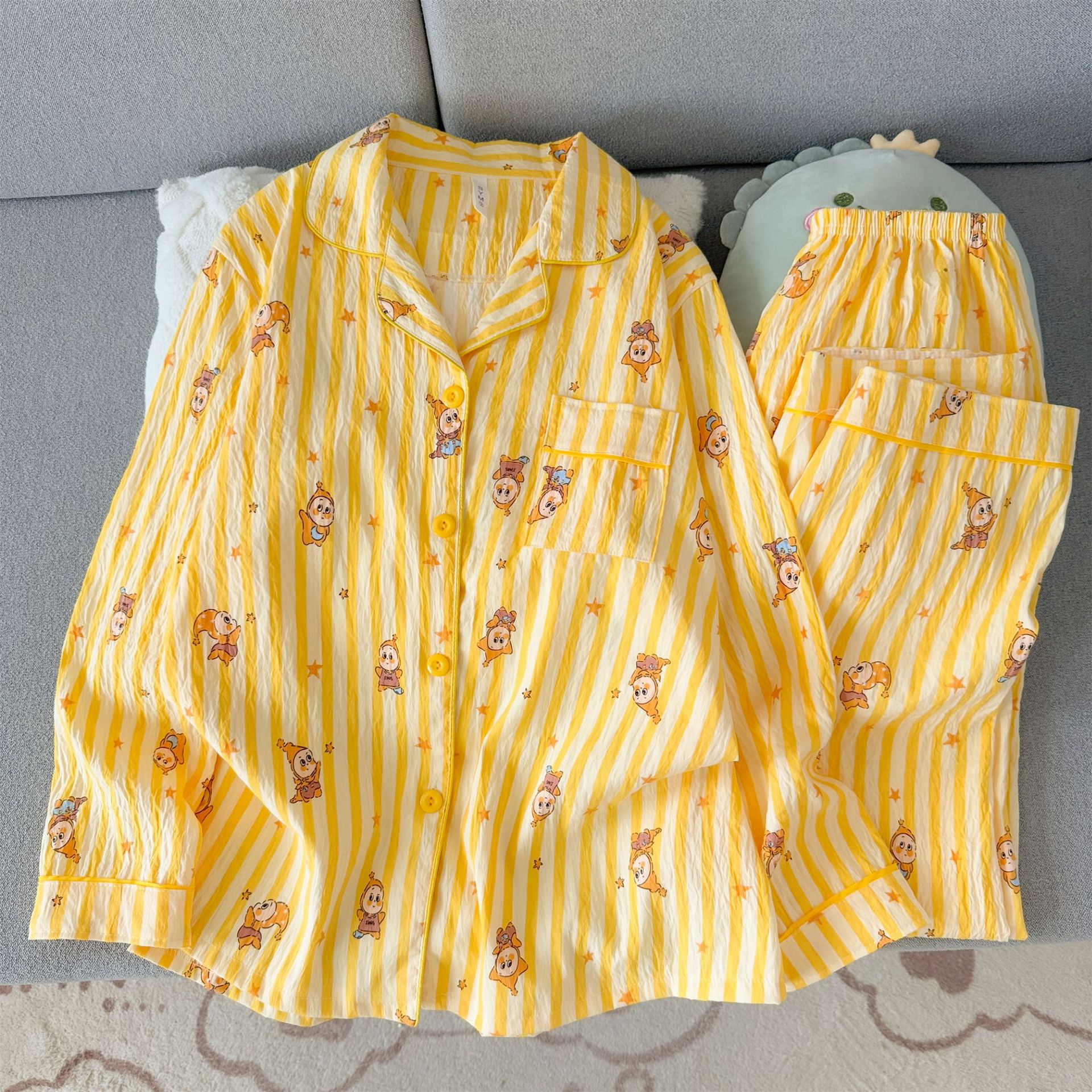(No breast pads) [Yunduomian] Yellow Stripe Star (long sleeves + trousers)