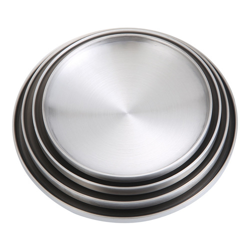 304 stainless steel double-layer dish plate, restaurant round steak plate, Western food plate, thickened anti-scald plate, canteen plate