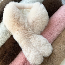 仿狐狸毛围脖冬季保暖加厚护颈毛绒围巾毛领子百搭交叉简约围脖