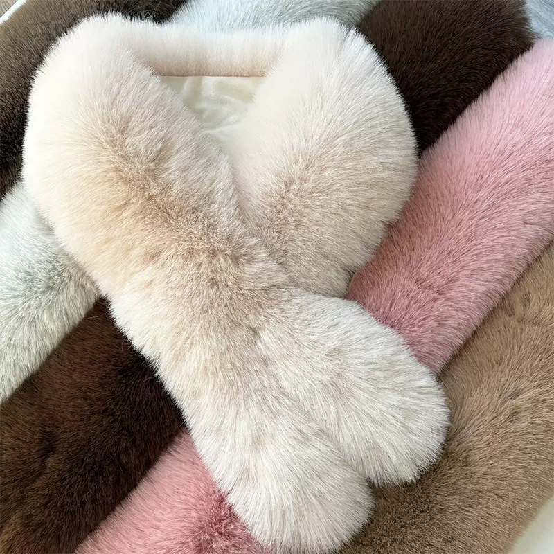 仿狐狸毛围脖冬季保暖加厚护颈毛绒围巾毛领子百搭交叉简约围脖