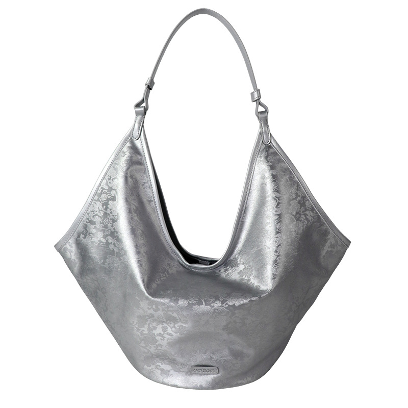 French Niche Design Underarm Bag for Women, Iridescent Silver PU Elegant Shoulder Bag, Minimalist Trendy Baguette Bag Custom - Thumbnail 6