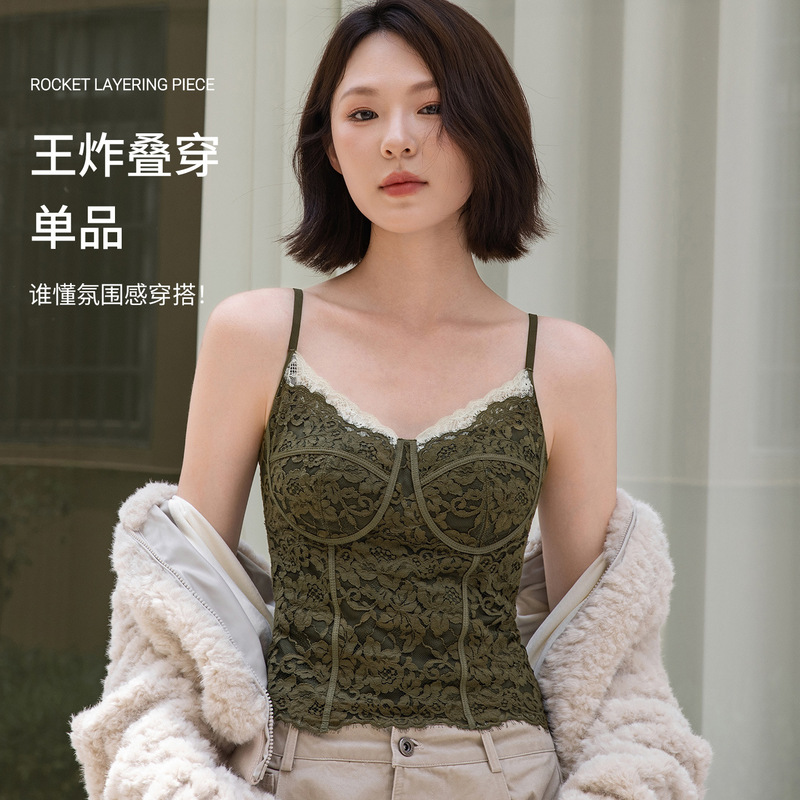 6131 French retro lace boned camisole with chest pads and waist-cinching design, new autumn style, suitable for layering as an inner piece 6131 French retro lace boned camisole with chest pads and waist-cinching design, new autumn style, suitable for layering as an inner piece