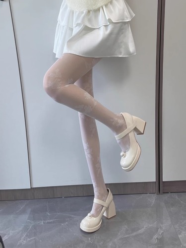 Lolita White Rose Silk Stockings Sexy Lace Long Leg Pantyhose Women Summer Ultra-Thin Pure Desire Base Layer Japanese Style