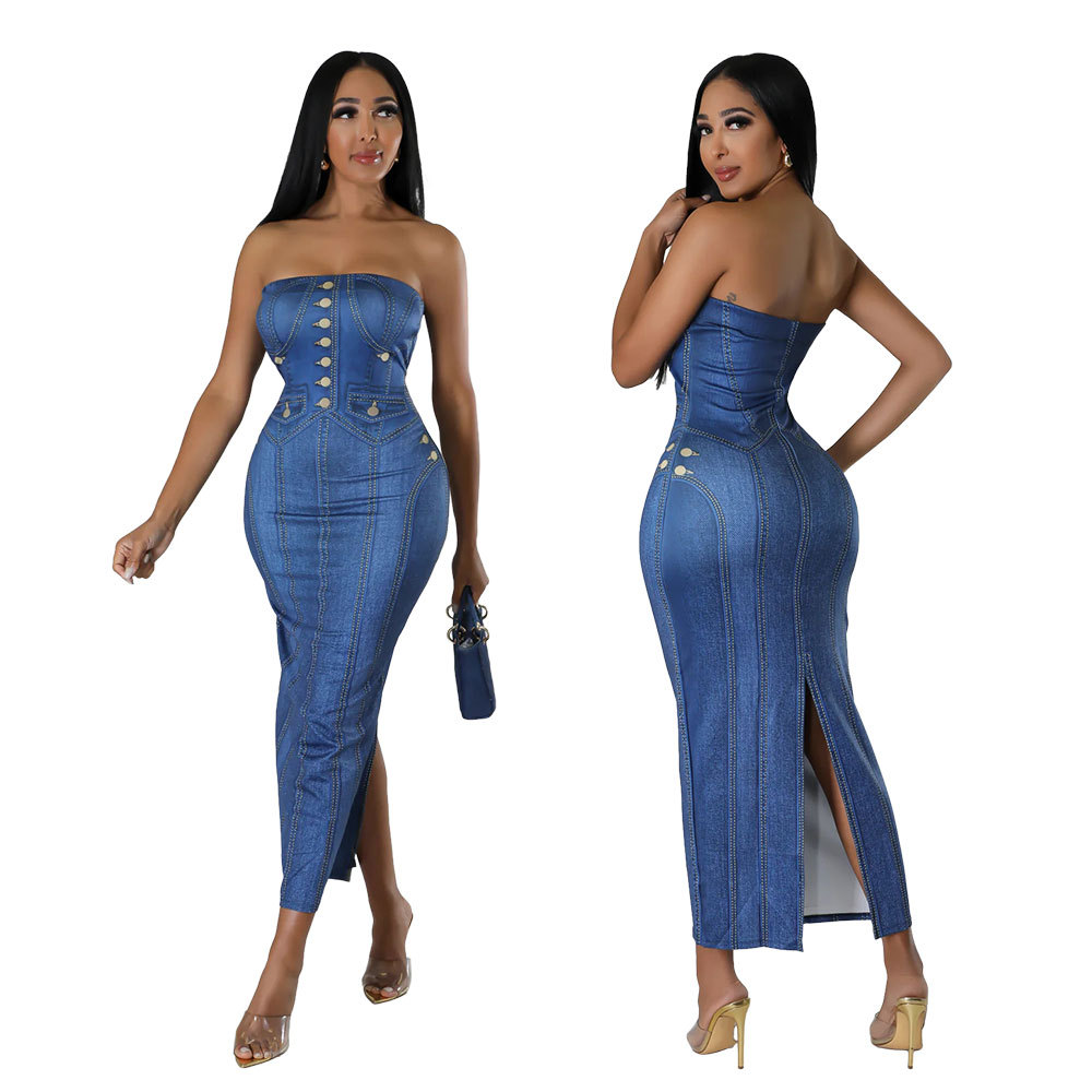 Women's Sheath Dress Simple Style Strapless Printing Sleeveless Solid Color Maxi Long Dress Daily display picture 1