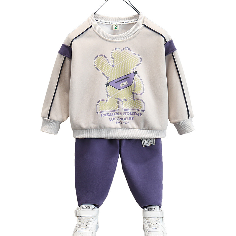 Bos' Backpack Bear 2024 Spring and Autumn New Stle Children's Handsome Cartoon Hoodie Two Piece Set Bab Clothes_voghion.com