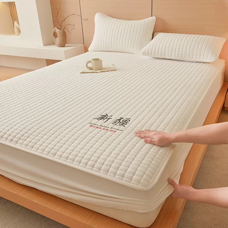 跨境亚马逊纯色新疆棉填充床笠床罩床包保洁套不起球席梦思保护套