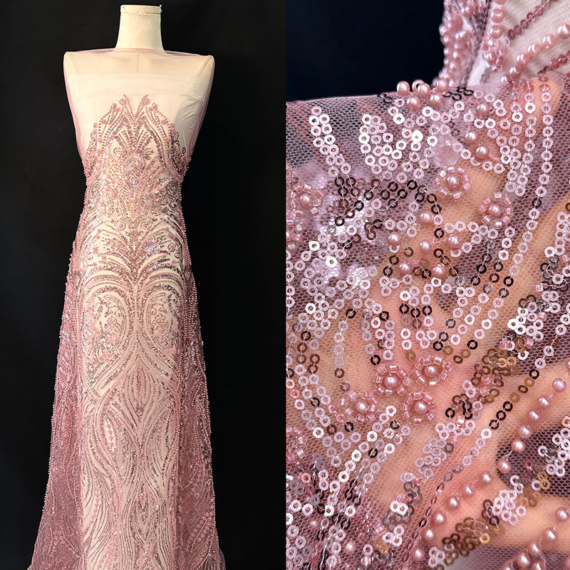 Tejido de cuentas de esquinilla, esquinilla de color fantasma, encaje bordado apretado, ropa infantil, ropa de mujer, ropa de boda, tela
