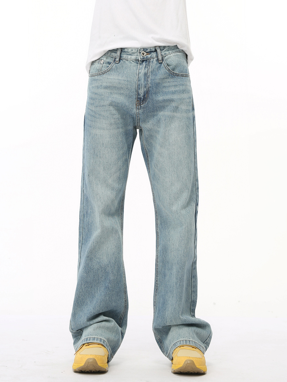 Ropa para hombre MTLCLOTHES | Los pantalones vaqueros de mezclilla lavados de corte micro acampanado estilo retro Cleanfit de la marca americana son de moda.